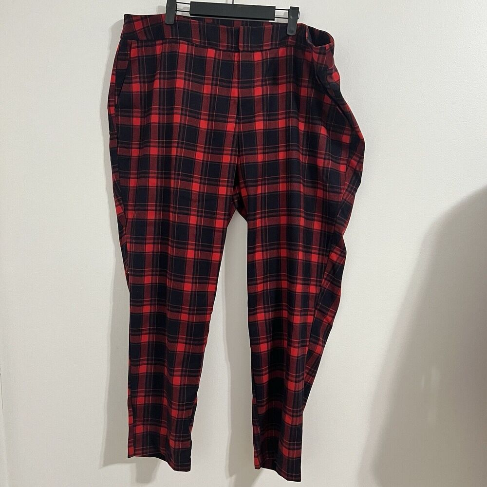 Eloquii Plaid Pants Size 20 Pluss Red Festive Flannel Trouser Slim Leg Retro 70s